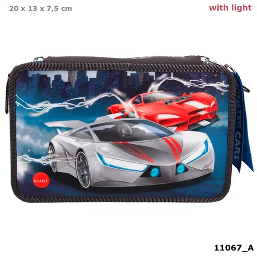 Monster Cars 3 Compartment Pencil Case LED