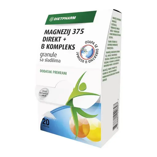 Magnezij 375 direkt + b kompleks granule, 20 komada